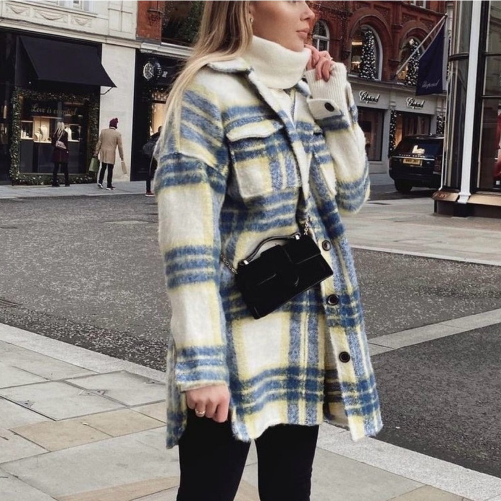 Plaid Blue and Yellow Women's Coat